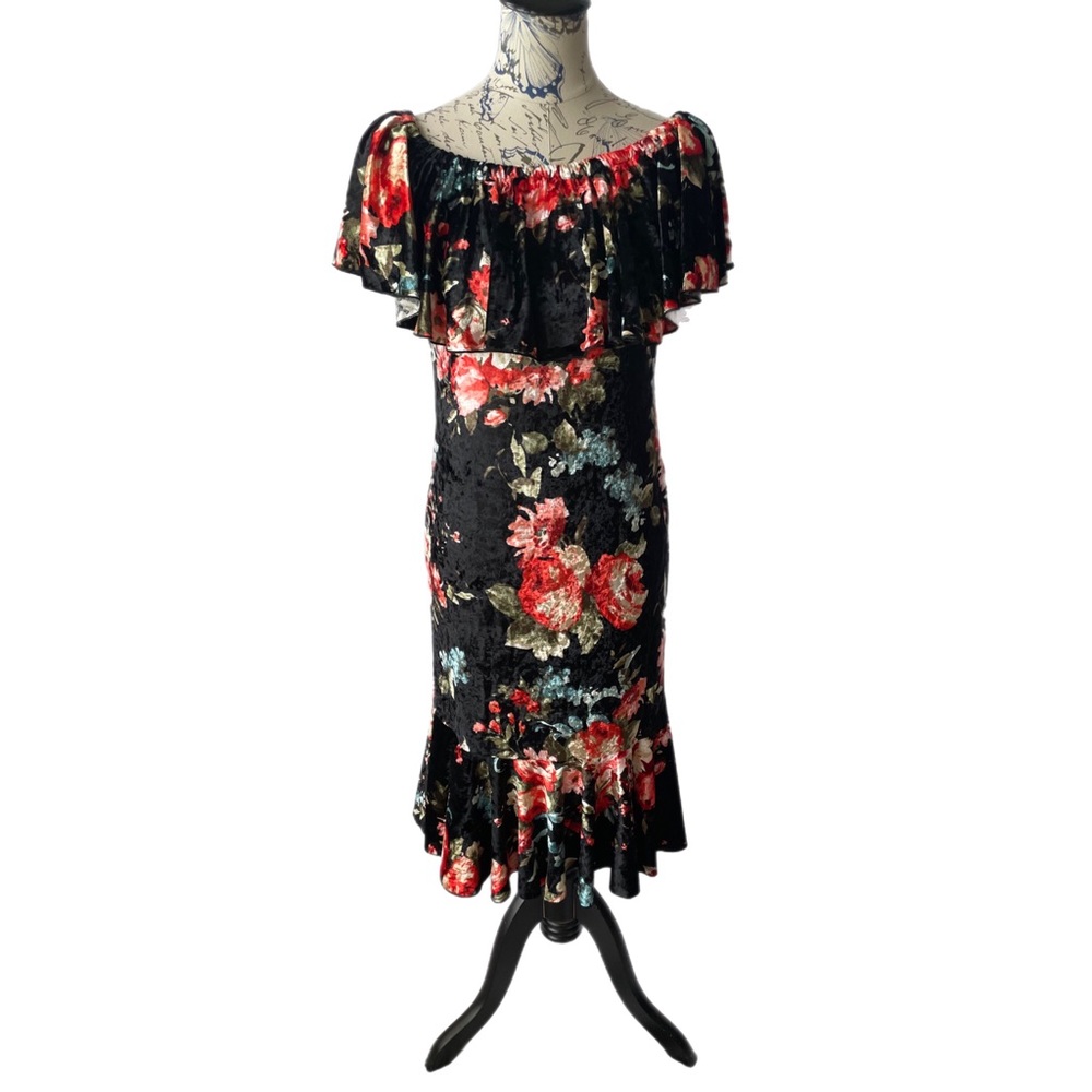 NWT LuLaRoe Black Floral Cici Dress Wear On or Off Shoulder Knee Length